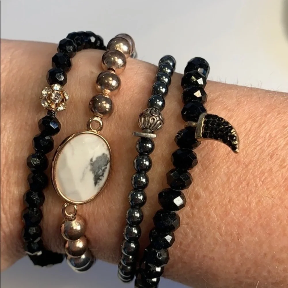 Moon and Stars Glass Bead Bracelet Set